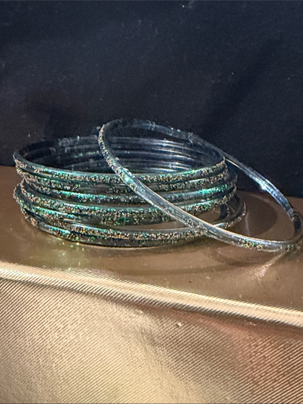 Green Glitter Stackable Bangle Bracelet Set - Women Jewelry